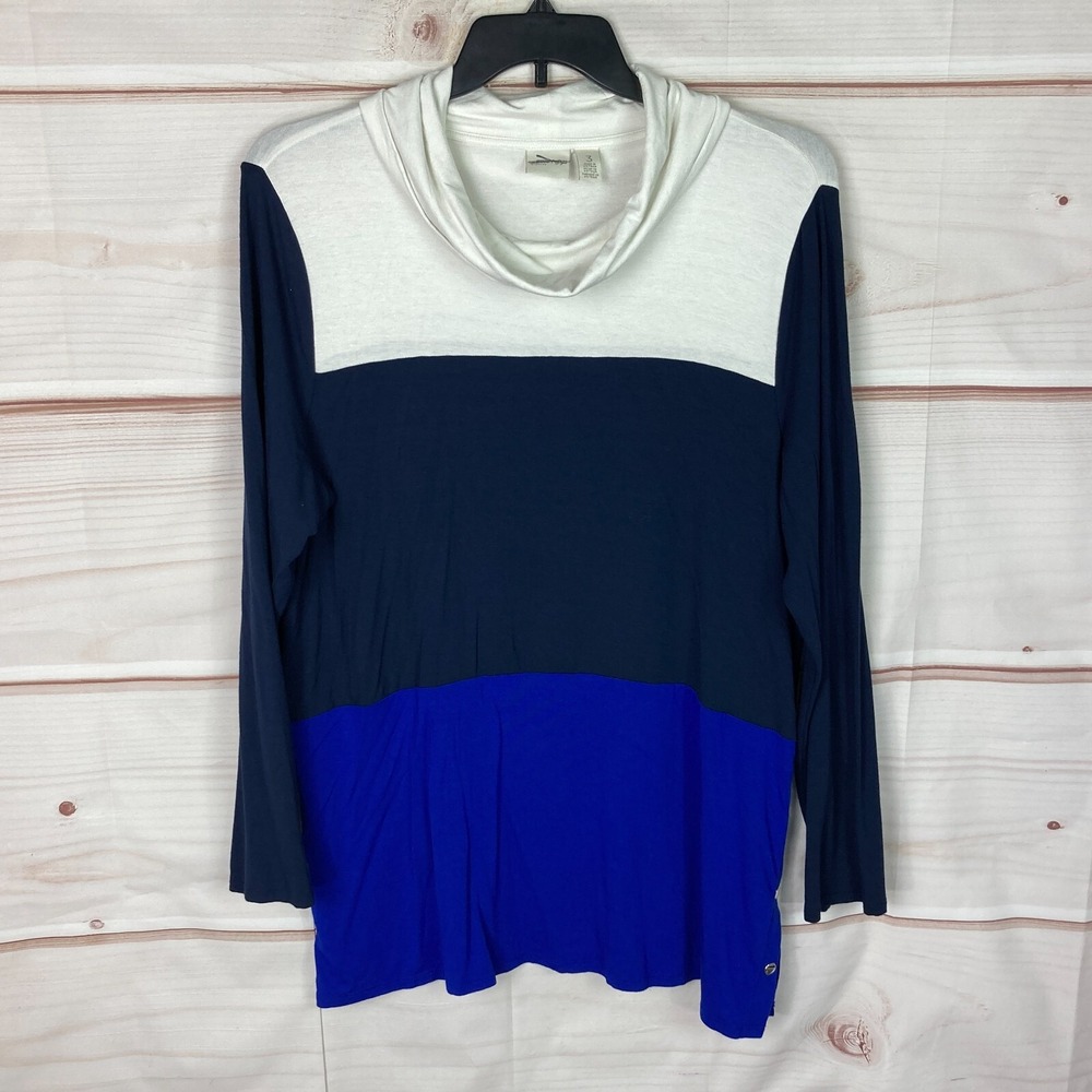 Chicos Zenergy Top Women 3 XL Colorblock Cowl Neck Tunic Long Sleeve Jersey Knit